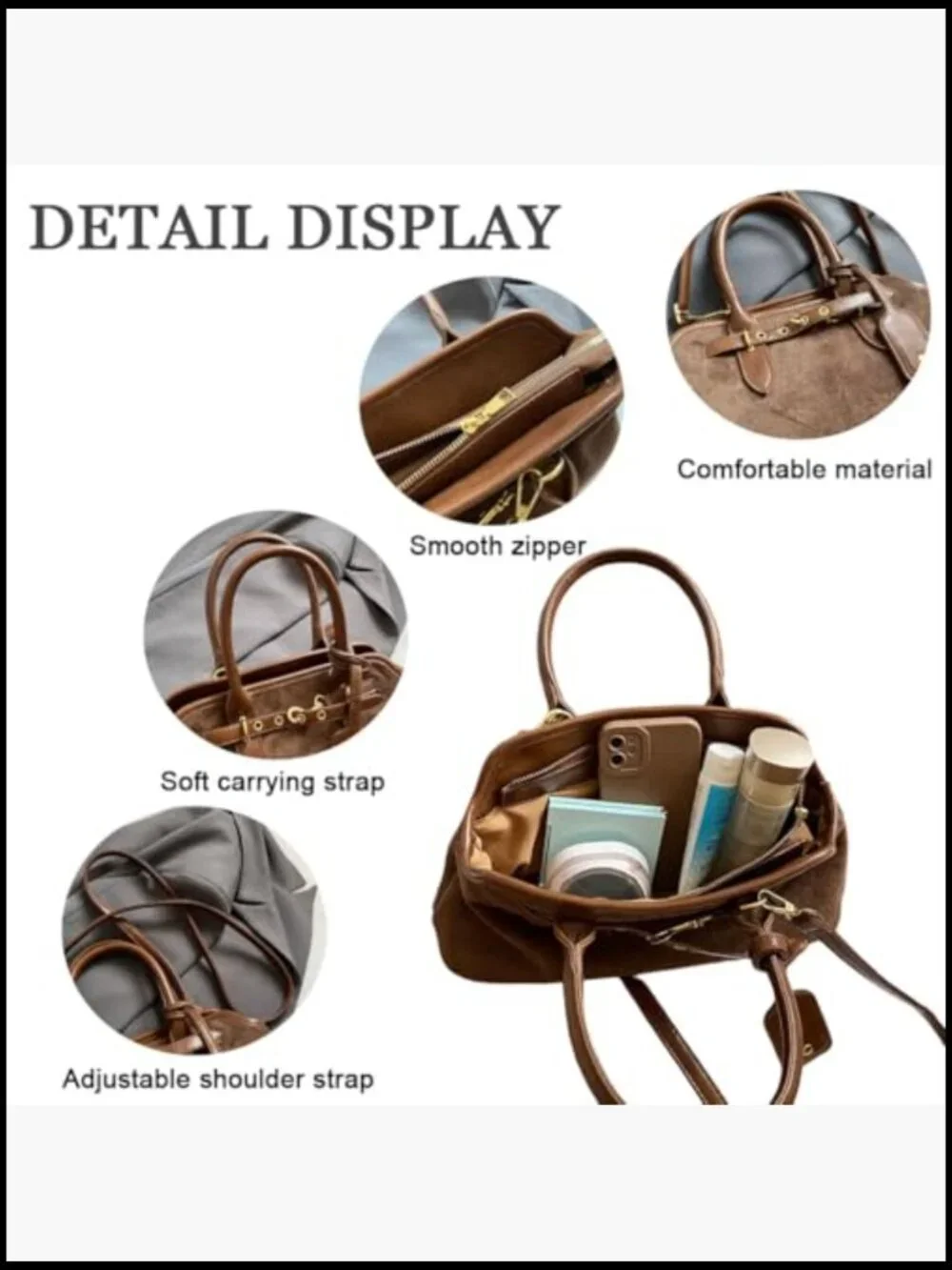 Faux Suede Slouchy Hobo Bag Tote Shoulder Crossbody Purse Vintage Fall Handbag